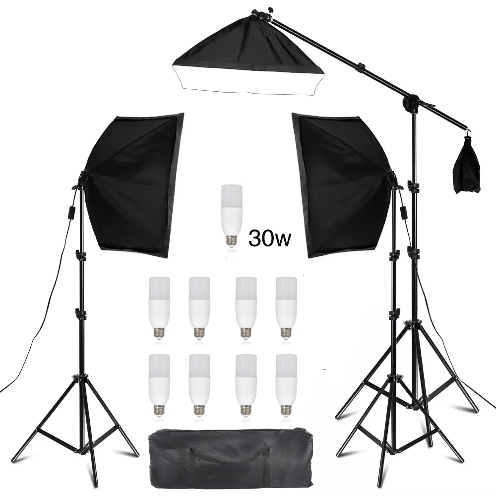 

New 9pcs 30/40W Bulb Four Lamp Holder Photographic Softbox Photo Studio Continuous Lighting System Kits Photography Soft Box