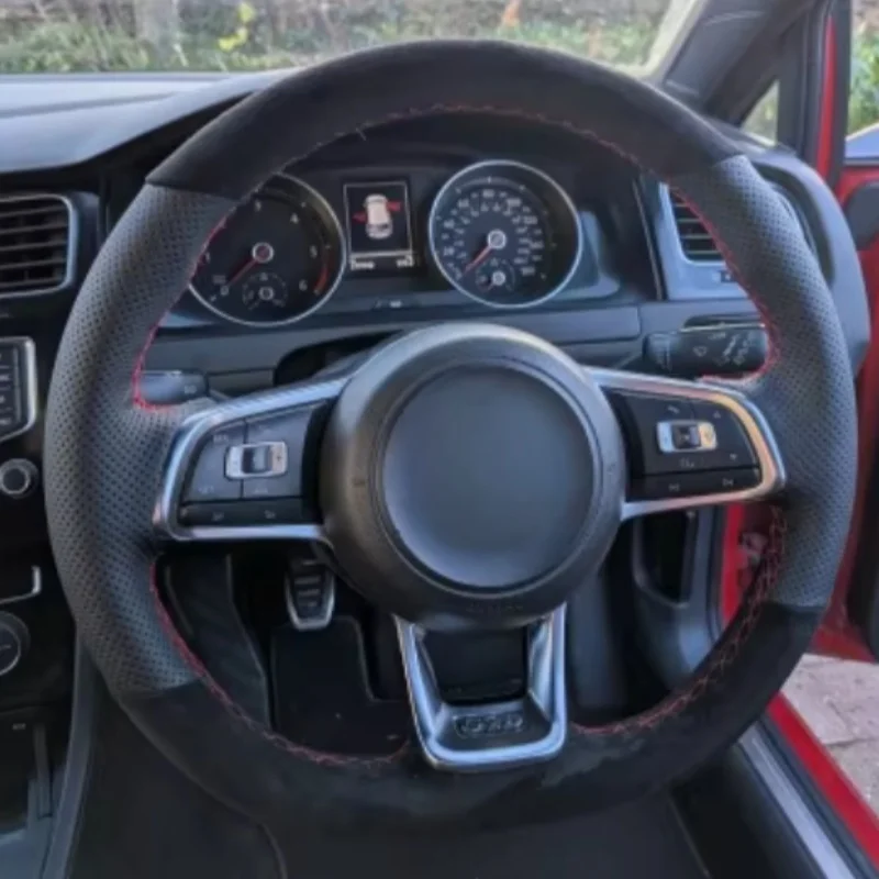 For Volkswagen Golf 7 R MK7 GTI VW Polo GTI Scirocco 2015 2016 Hand-stitched Suede Leather Car Steering Wheel Cover Accessories