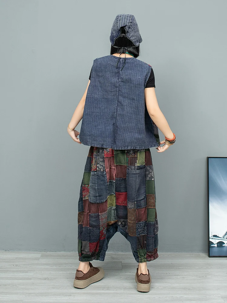 Heavy Industry Splicing Diagonal Plate Buckle Vest + Big Crotch Pants Two Piece Set Women 2024 Autumn Loose Pant Set LX2333