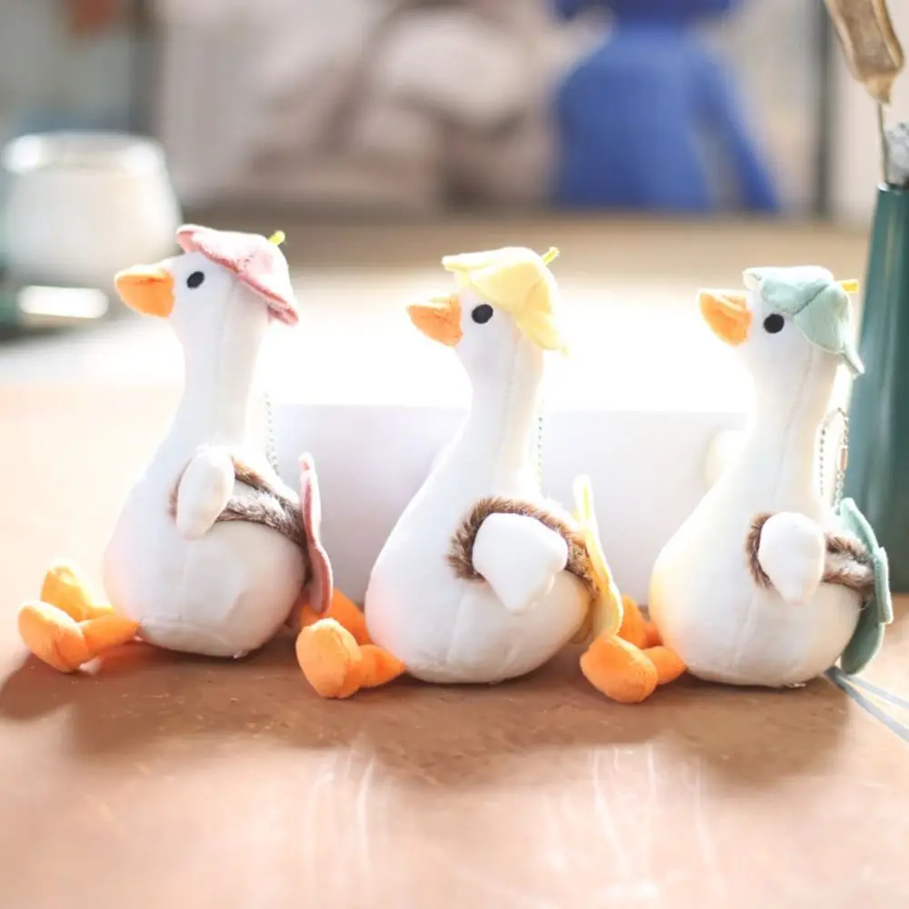 Flower Big White Goose Key Chain Korean Style Backpack Charms Plush Animal Pendant Plush Cartoon Cartoon Plush Doll Toy Gift