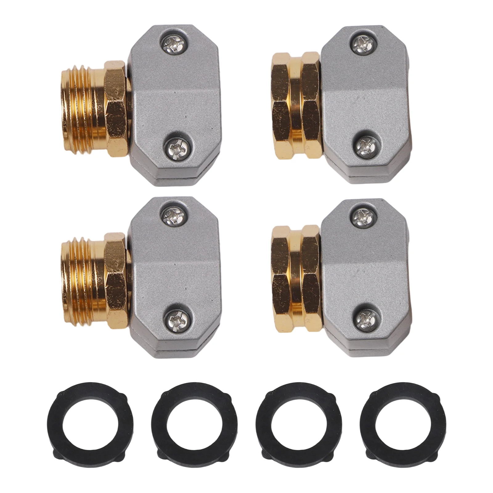 Aluminum and Zinc Compatible Garden Hose Repair Connectors 4 Pack for Standard 3/4 inch and 5/8 inch Hose End Repairs