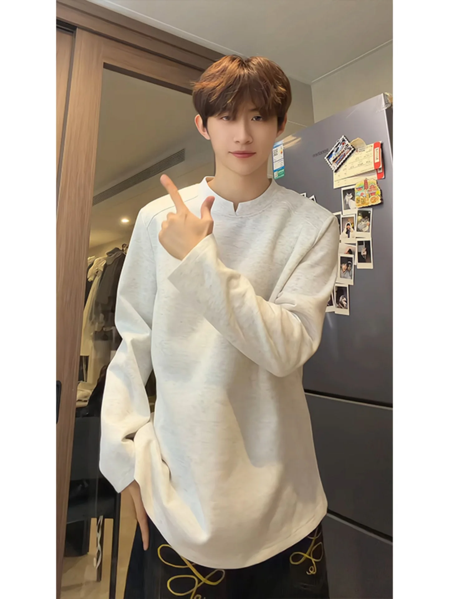 

Мужской свитшот с V-образным вырезом, плотный, весенне-осенний, в американском стиле Cleanfit, повседневный, с длинным рукавом, для ношения под одеждой