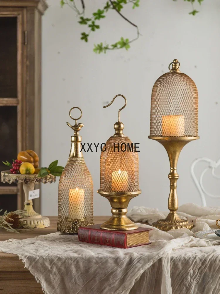 Birdcage-Shaped Ornaments Candle Holder Home B & B Living Room Metal Iron Art Decorations