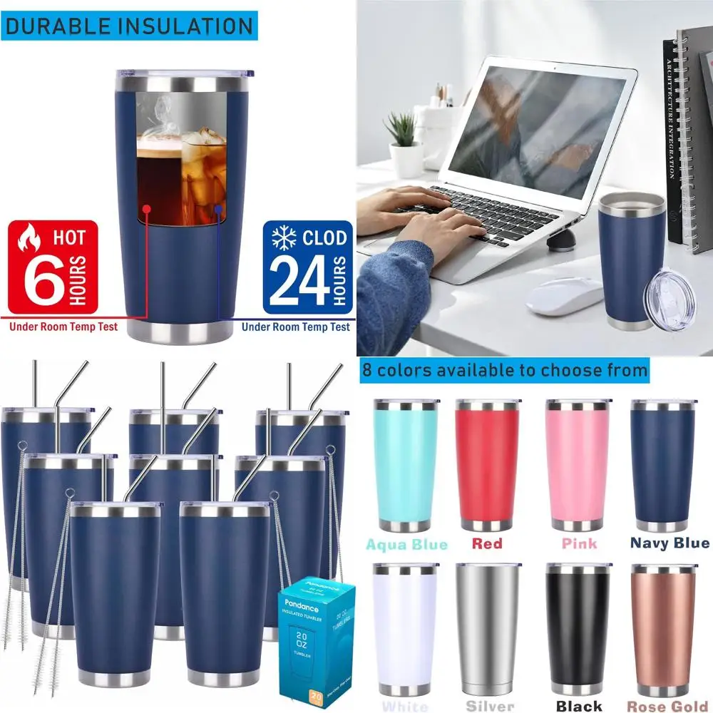 

Массовые изолированные стаканы темно-синего цвета на 20 унций с крышками и соломинками, вакуумные стаканы с двойными стенками для горячих и холодных напитков, дорожные кружки (8-Па