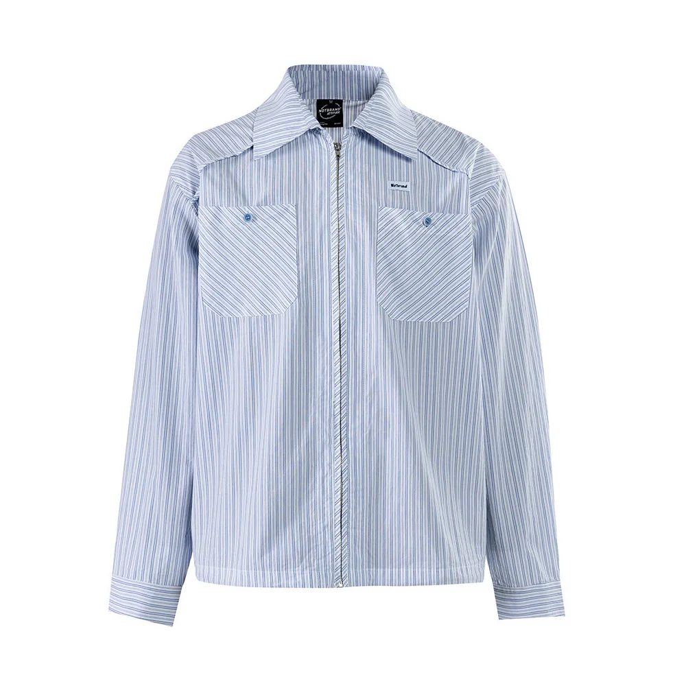 Men Japanese Streetwear Fashion Loose Casual Zipper Cardigan Striped Hem Drawstring Cargo Shirt Campus Boys Shirts Blouses