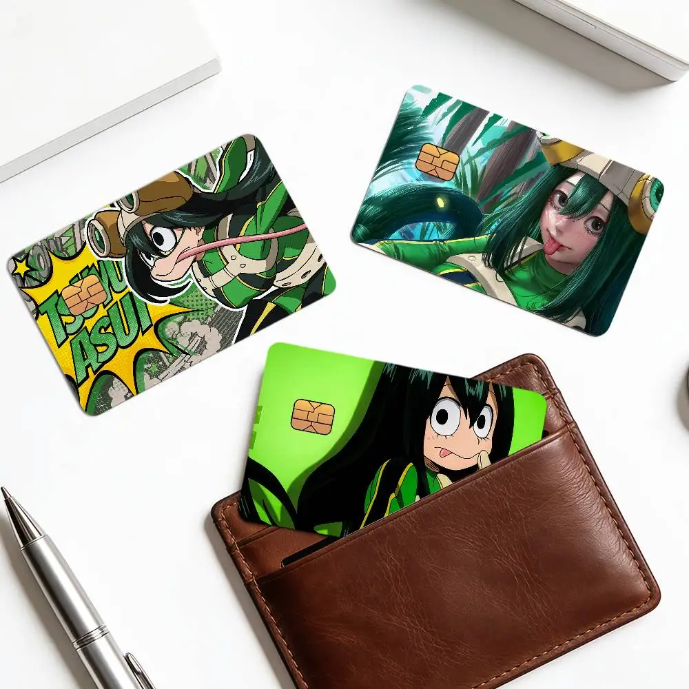 Anime My H-Hero A-Academia Tsuyu Asui Creative Bank Card Sticker Covers Chip Cards Credit Card Skins Scratch Protection