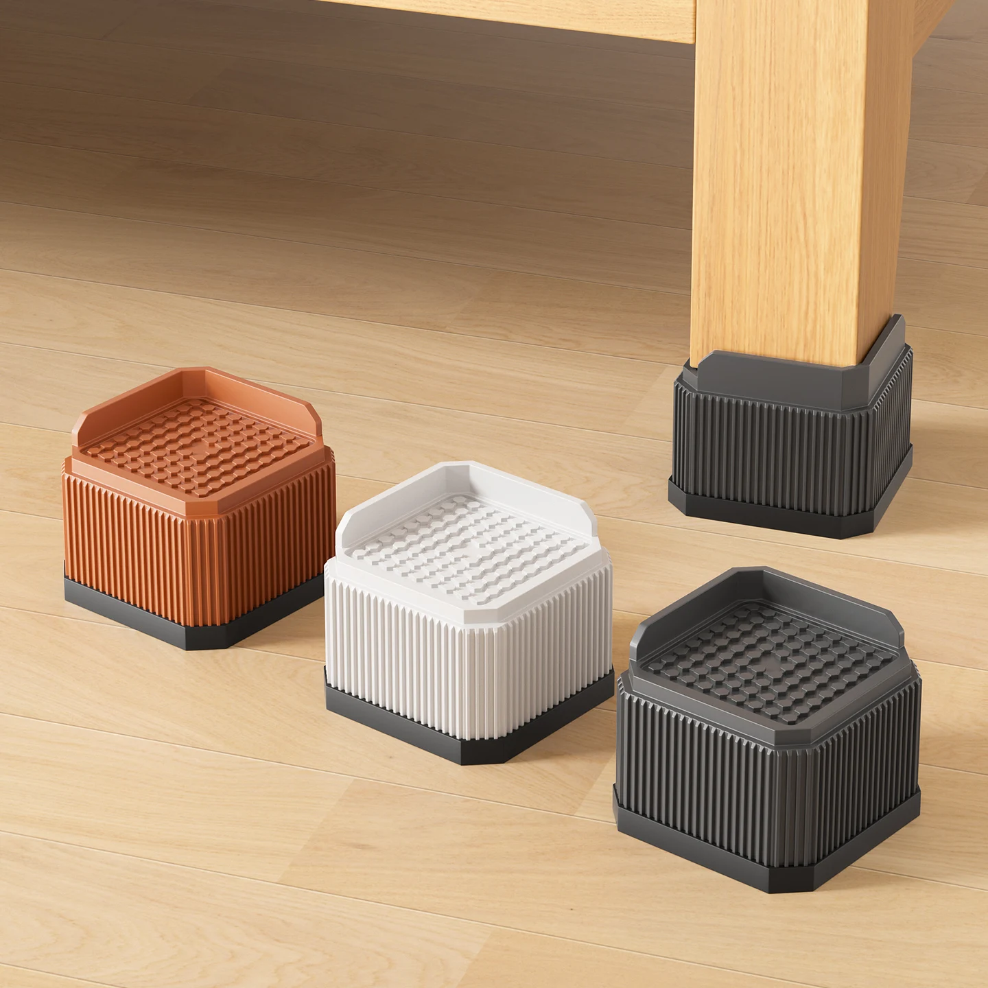 

Комплект из 4 пластиковых мебельных стоек: многоразовые блоки по высоте, штабелируемые и водостойкие — подходят для диванов, столов и стульев.