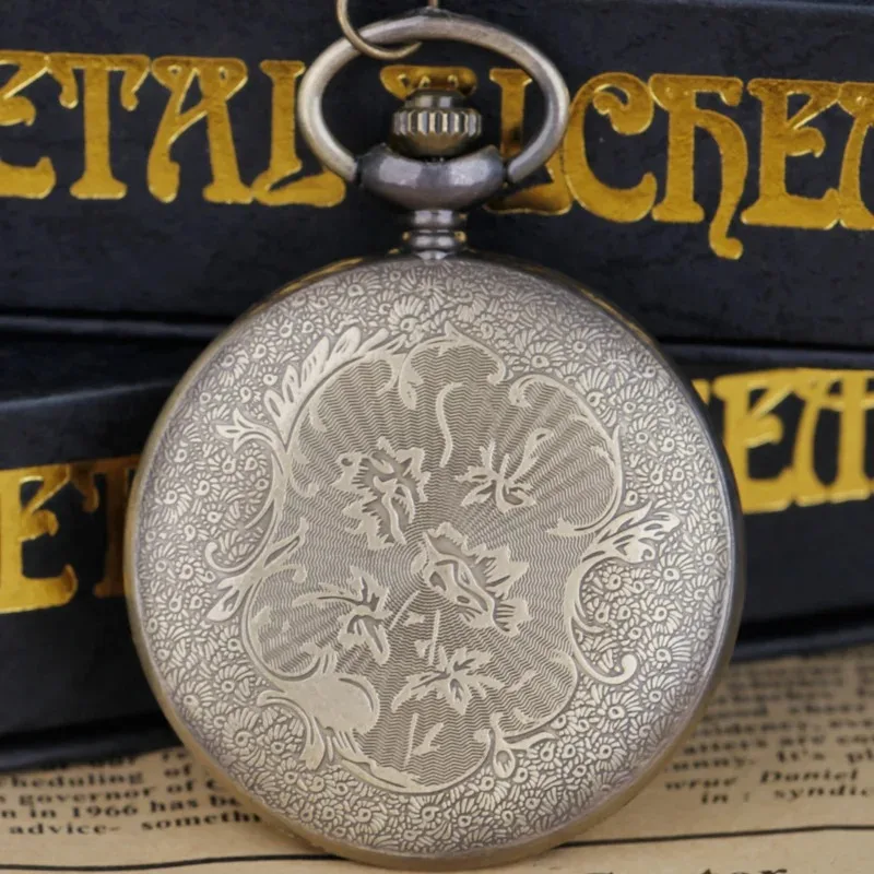 ساعة جيب كوارتز كريستالية كريستالية من النحاس البرونزي والزهرة البيضاء مع سلسلة قلادة وسلسلة بدلاية للرجال والنساء