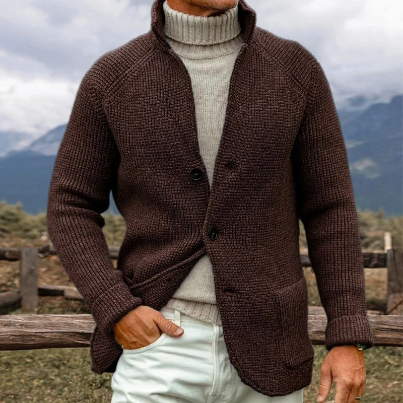 Plus Size Mens Knitted Cardigans 2025 Spring Fashion Stand Collar Buttoned Sweater Jackets Men Vintage Solid Color Slim Sweaters
