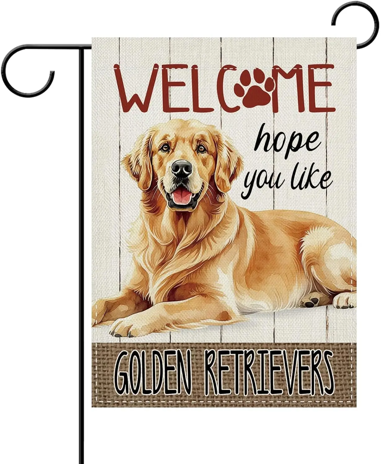 Dyrenson Welcome Hope You Like Golden Retriever Dog Decorative Garden Flag, Paw Print Yard Outside Home Decoration Pet Dog O IIC