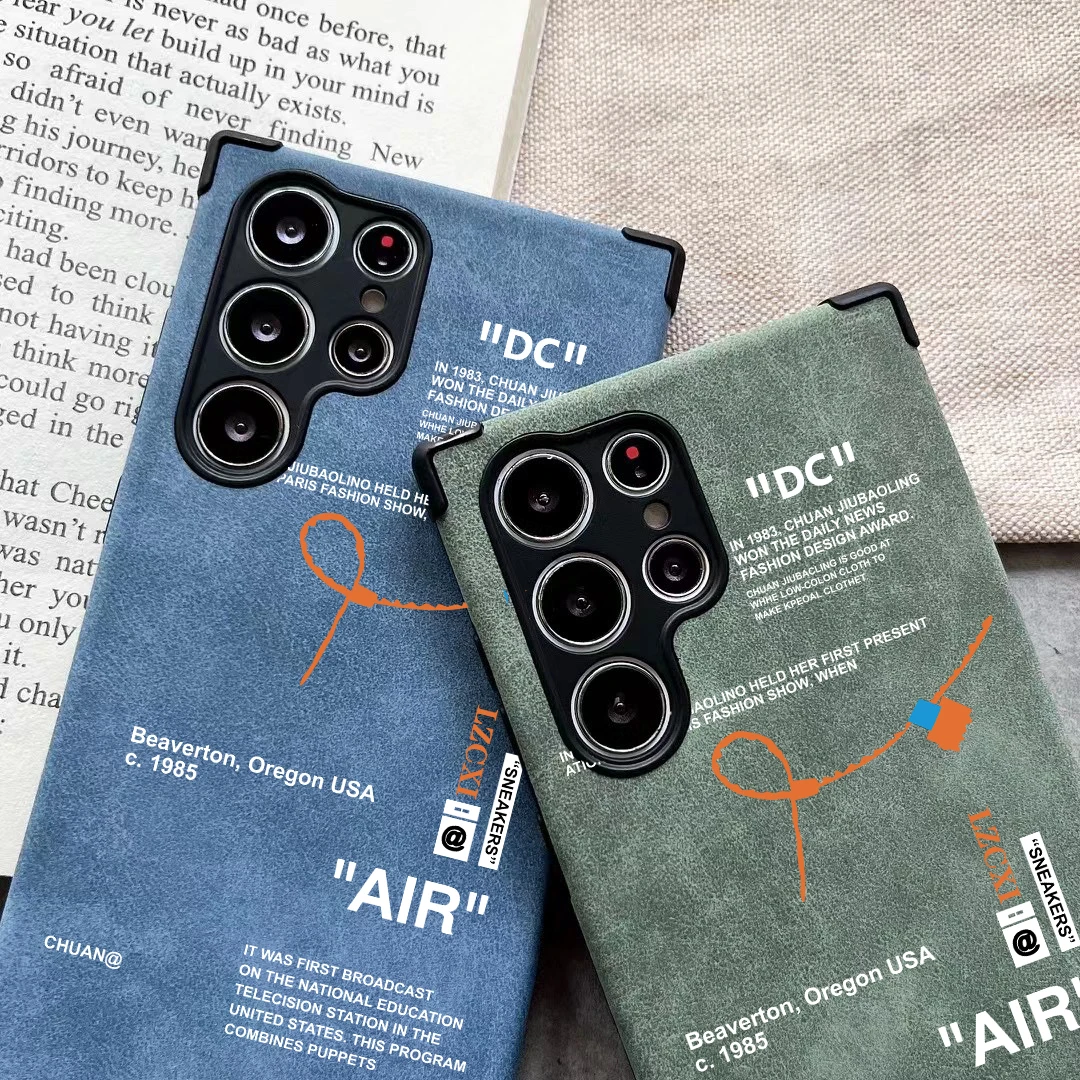 Luxury Sneaker Suede Cowhide Leather Shoes Label Case For Samsung S20 S21 S22 Plus S22 S23 S24 Ultra Anti-fur Cover Lens Protect