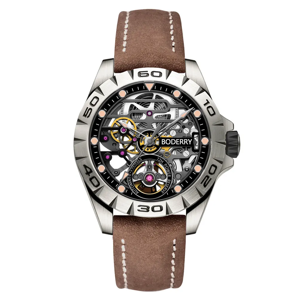 Boderry-reloj de titanio para hombre, accesorio masculino de marca superior, a la moda, mecánico, automático, resistente al agua, Hi-beat, 72H,