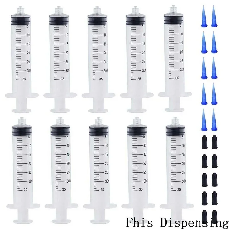 30ml/30cc Manual Syringe Dispenser Kit 22G Plastic Tapered Dispensing Tips and Caps Pack of 2