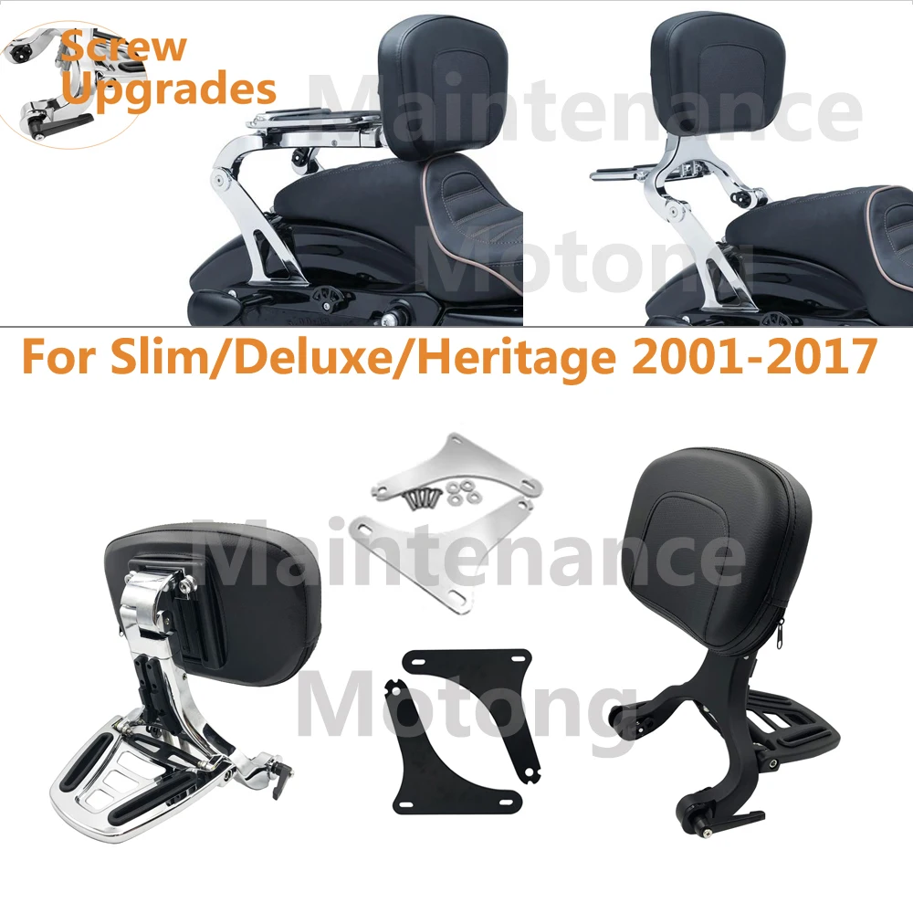 Dossier conducteur et passager multi-usages, noir chromé, Harley Slim, Deluxe, Heritage, 2001-2017