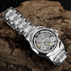 Winner Skeleton Dial Mechanical Watches Men's Automatic Silver Black Waterproof Sport Style Wristwatches Male Clock Montre Homme