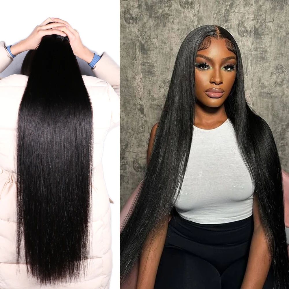 

28, 30, 36, 40 дюймов, прямые 100% необработанные настоящие пучки человеческих волос, необработанные волосы 1, 3, 4 пучка, бразильские наращивание волос