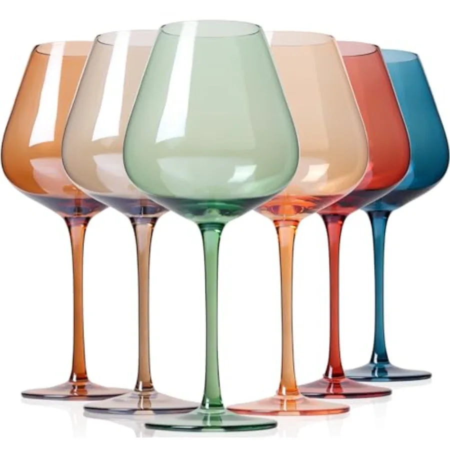 

Colored Burgendy Wine Glasses Set 6-18oz HandBlown Colorful Wine Glass With Long Stem, Multi Color Mothers Day Wine Glasses Gif