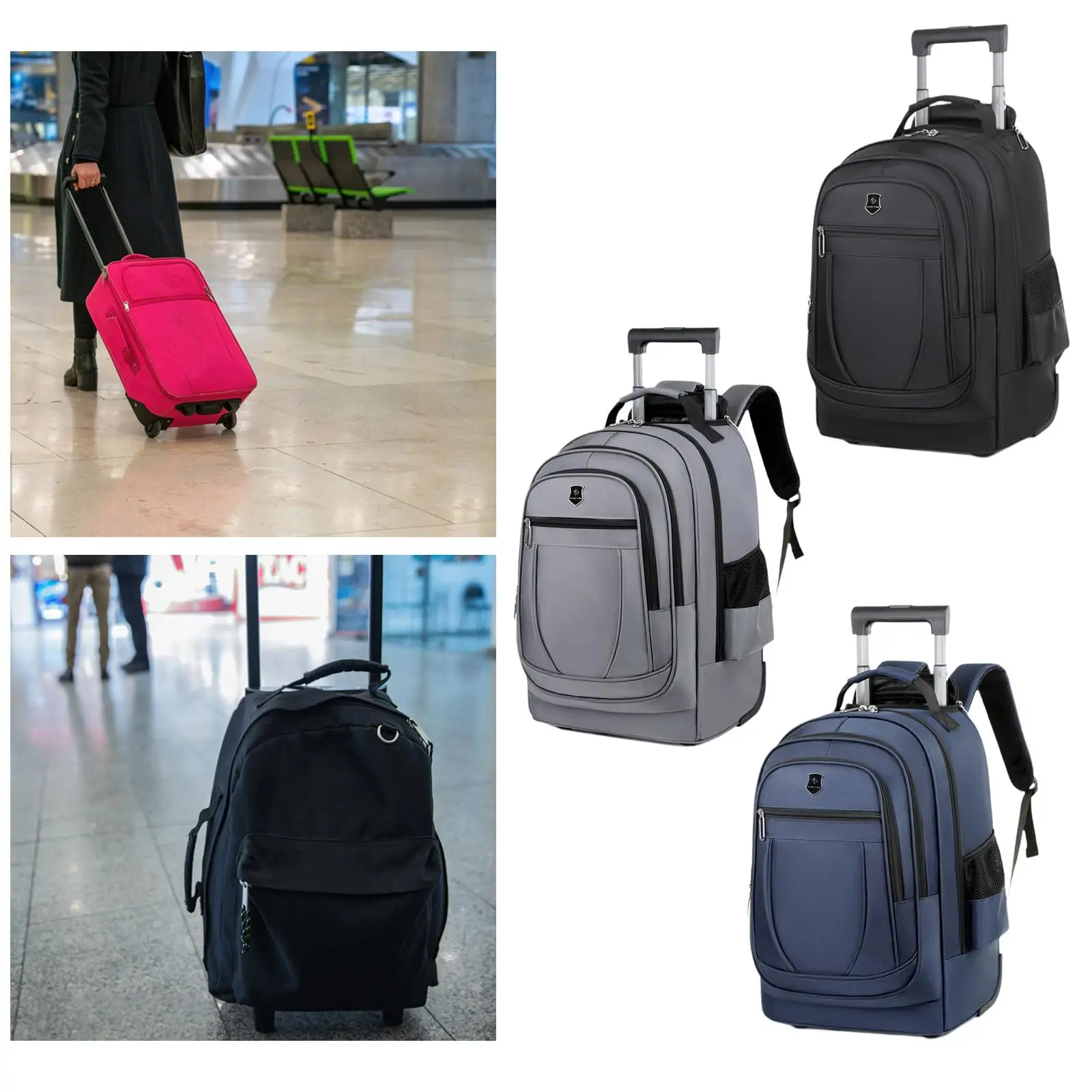 Rolling Backpack with Trolley Multifunctional Hidden Lever Double Shoulder Bag Trolley Suitcase Bag for Camping Travel Business