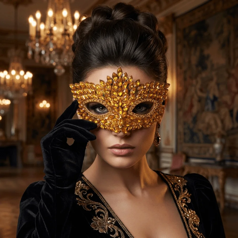 

Marquise Shape Half Face Mask Flame Leaf Sparkly Crystal Masquerade Mask Elastic Luxury Rhinestone Half Mask Costume Cosplay