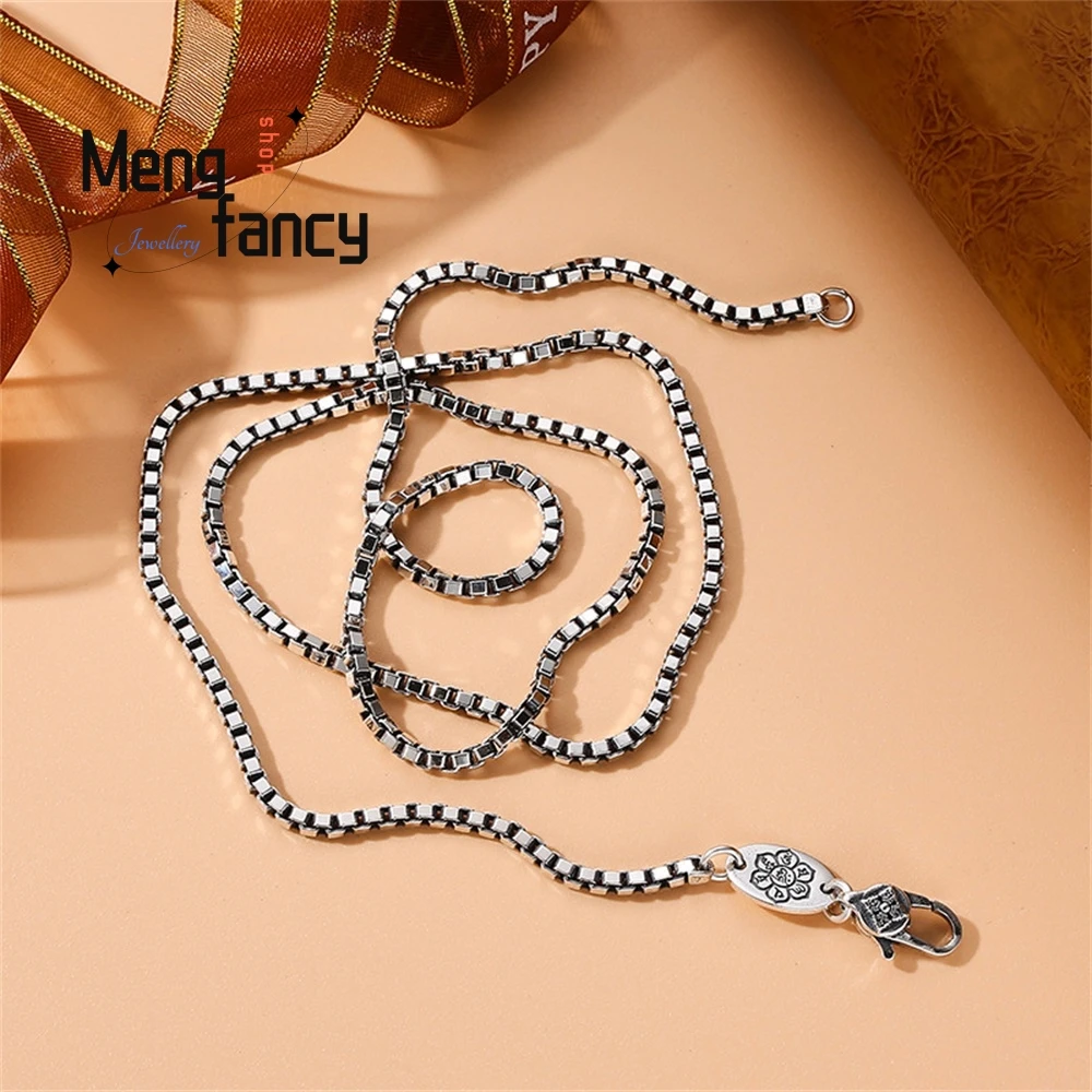 Srebro próby S925 Męski i damski łańcuszek typu box Sześciocytowy naszyjnik z mantrą Modny jesienno-zimowy łańcuszek do swetra Lekki luksus