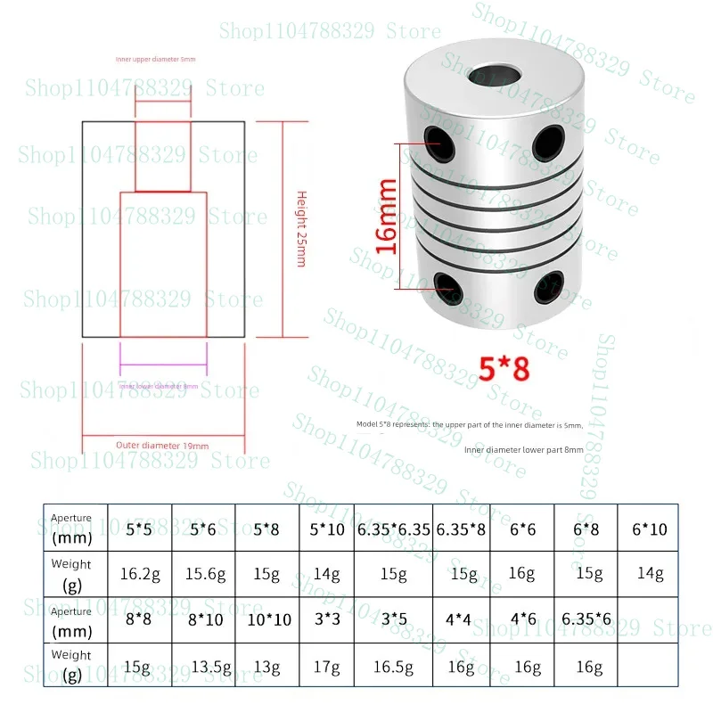 5 шт. для 3D-принтера, эластичная муфта из алюминиевого сплава, обмотка двигателя, муфта двигателя 3*5*6*8*10 мм в размерах