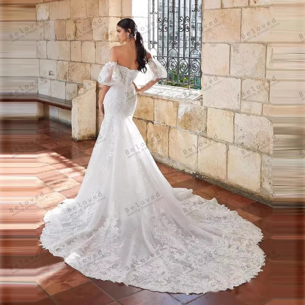 فساتين زفاف براقة فساتين زفاف رائعة دانتيل زينة أكمام قابلة للانفصال رداء عتيق فيستدوس دي نوفيا مخصص