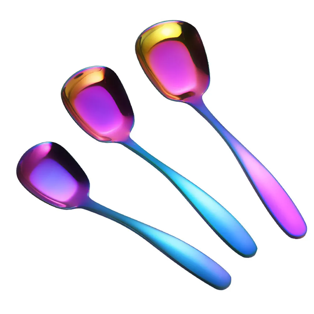 Large Colorful Stainless Steel Dessert Spoon Noble Cutlery Flatware Utensils for Everyday Home Use Restaurant Tableware
