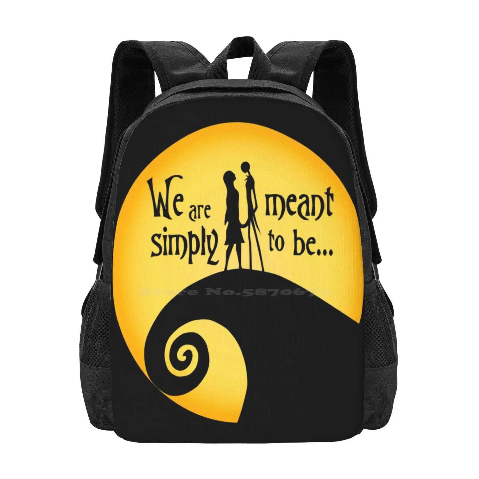 Jack And Sally School Bag Big Capacity Backpack Laptop Tim Burton Heart Purple Love Goth Skull Skeleton Beauty Amazing Spooky