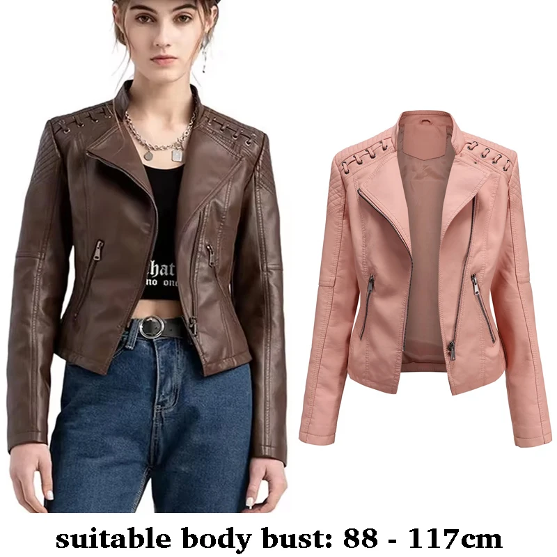 high quality short PU leather jacket for women slim motorcycle zipper jacket new 2025 autumn winter clothing black brown