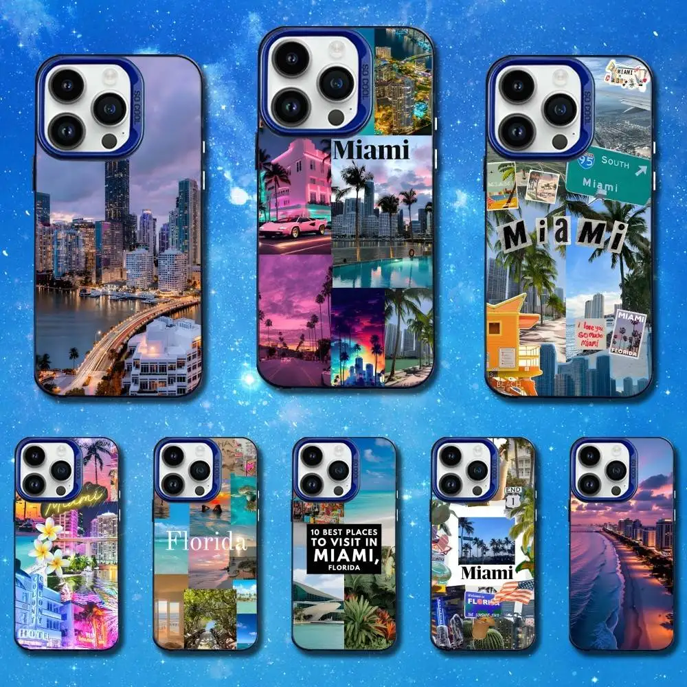

Summer Miami Florida For iPhone 13,12,SE,11,15,MAX,14,17,Pro,16,XS,Mini,Blue Matte Silicone Cover
