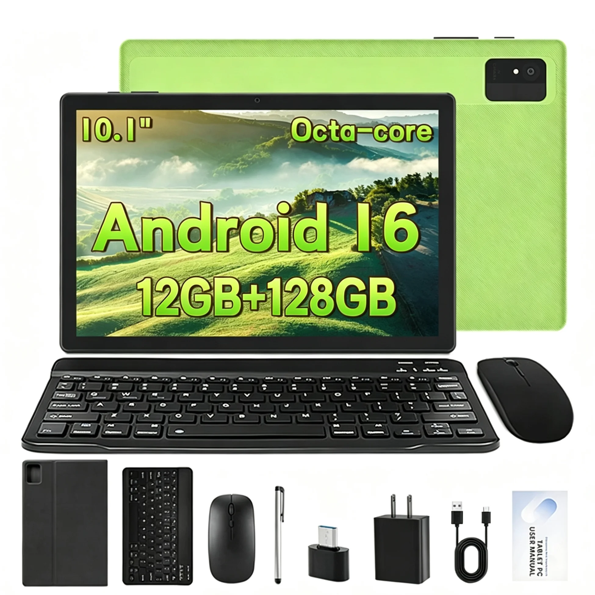 Paitanry 2026 Android 16 Tablet 10.1" 12GB+128GB+1TB Expand, with Keyboard Case Mouse Stylus, 5000mAh Octa-Core Dual Camera