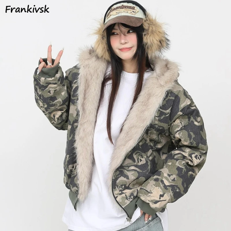 Plus Velvet Thicker Jackets Women Winter Warm Print Hooded Outwear Comfortable Ulzzamg Fashion Vintage Fluffy Personality Mujer