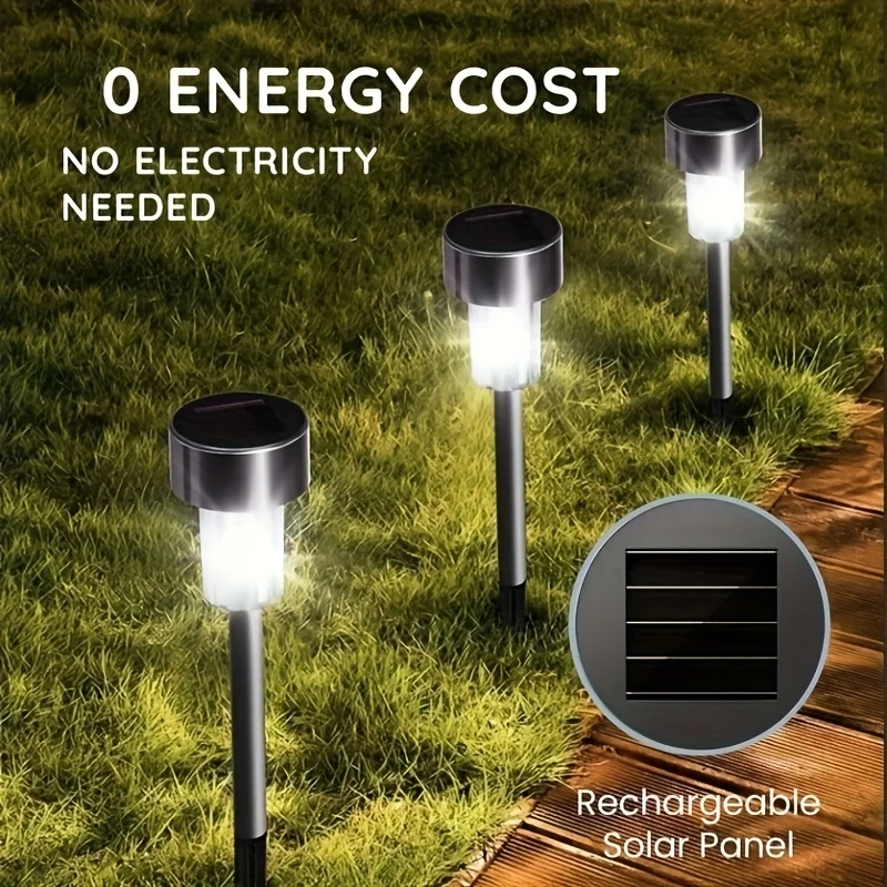 

30pcs Solar Path Lights --Waterproof, Stainless Steel Floor Pile Lamp, Energy-Saving Outdoor Landscape Lighting, Suitable for Courtyard Furnace Tube Solar LED Stainless Steel Small Tube Lamp