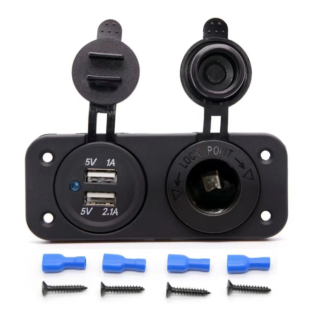 2 in 1 Panel Auto Accessories 3.1A Dual USB Charger with Blue light Cigarette Lighter Socket 12v usb socket for Car Boat Bus