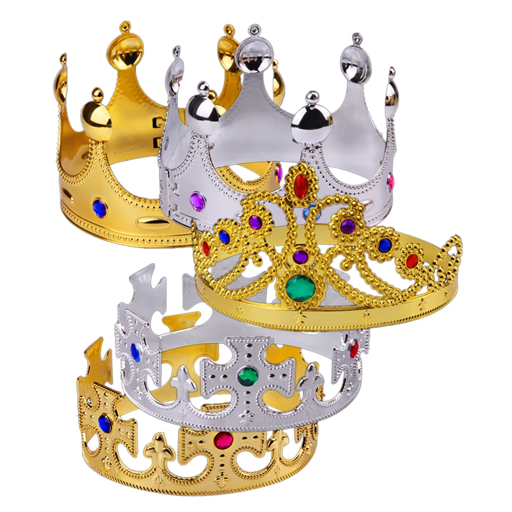 

2 pcs King Crown Halloween Costume Silver Medieval Royal Crown for Men Prom Theater Party Props Costume Accessories Halloween