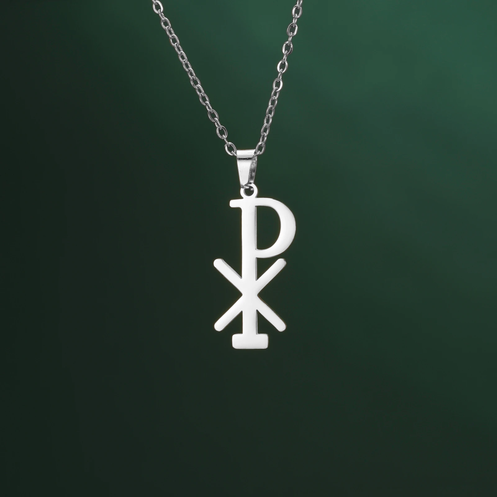 Chi Rho necklace stainless steel men's and women's cross Christian pendant creative unique religious amulet jewelry gift