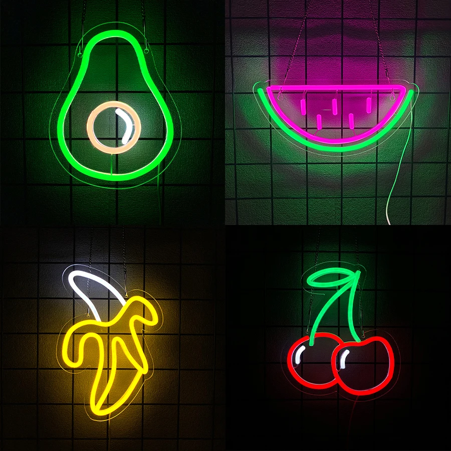 Neonschild der Fruit-Serie für Wanddekoration, leuchtendes Schild für Supermarktdekoration, Restaurant, Küche, Lebensmittelstände, Obstladen, Party