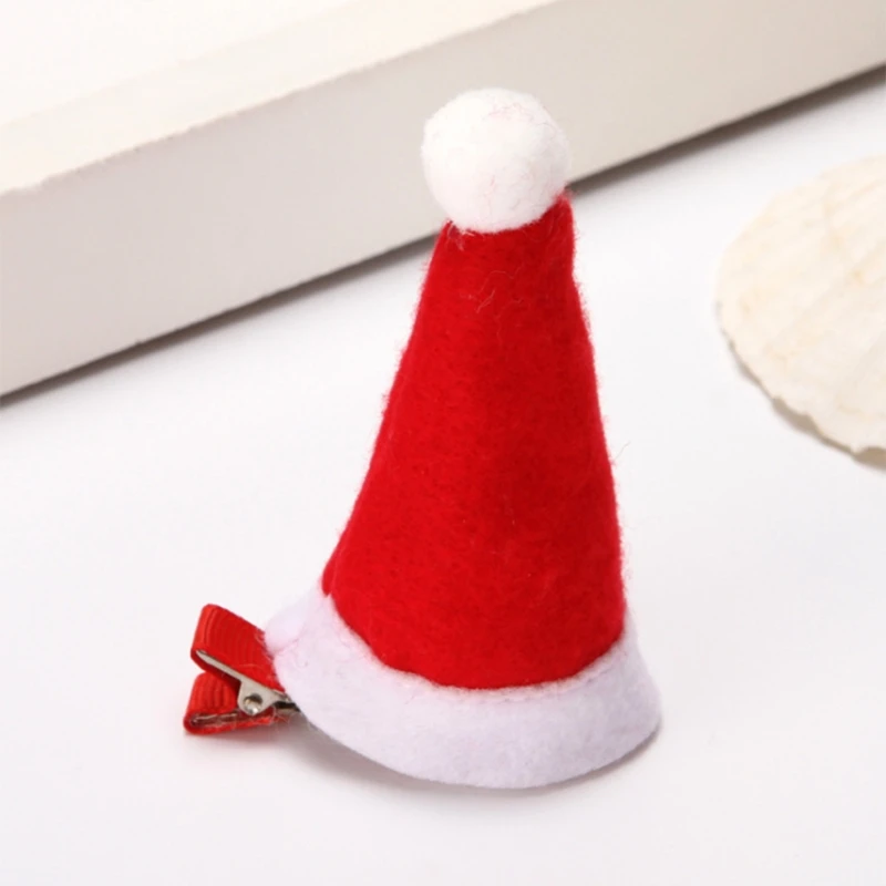 Christmas Hat Hair Clips Mini Hat Duckbill Clip Xmas Hat Hairpin Santa Hat Non-Slip Hair Side Clips Hairstyle Tool