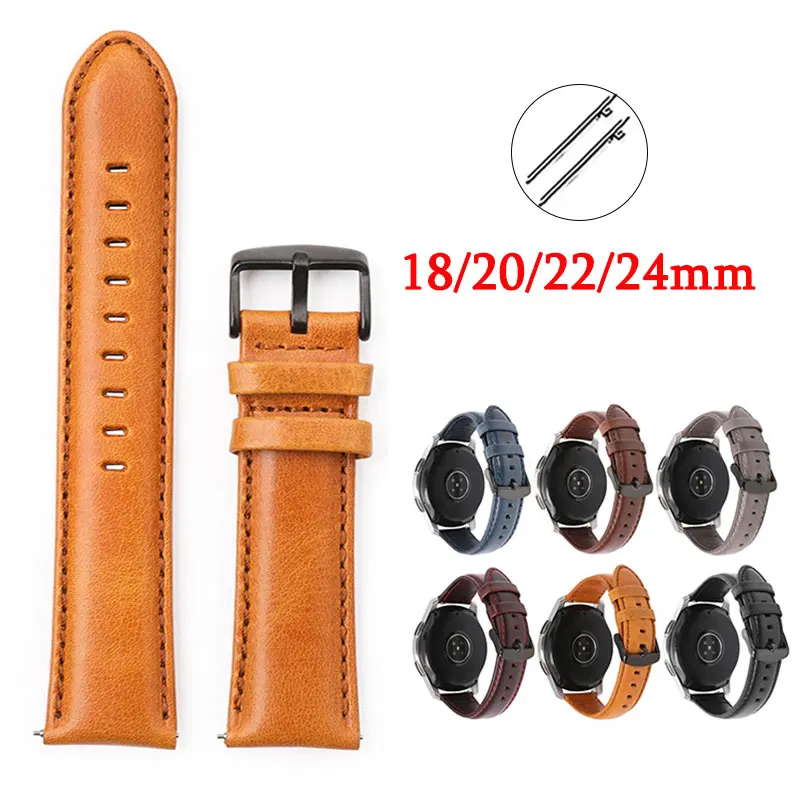 Кожаные ремешки Crazy Horse, быстросъемные для Huawei GT5/4/3, для часов Samsung 5/5pro, 18 мм, 20 мм, 22 мм, 24 мм, универсальный ремешок для часов