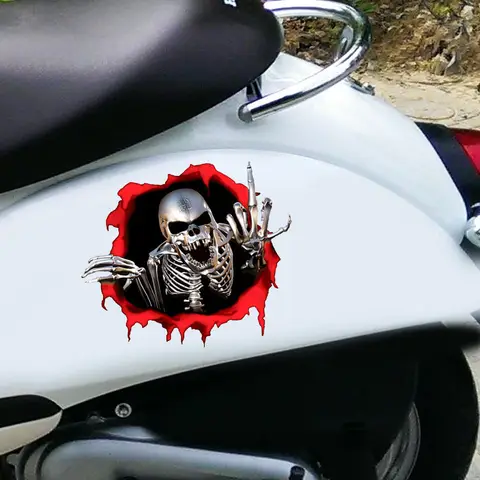2Pcs Waterproof PVC Bullet Hole Blood Skull Car Stickers Horror Racing Decor Mechanical Punk Style Rear Window Fuel Tank Cover