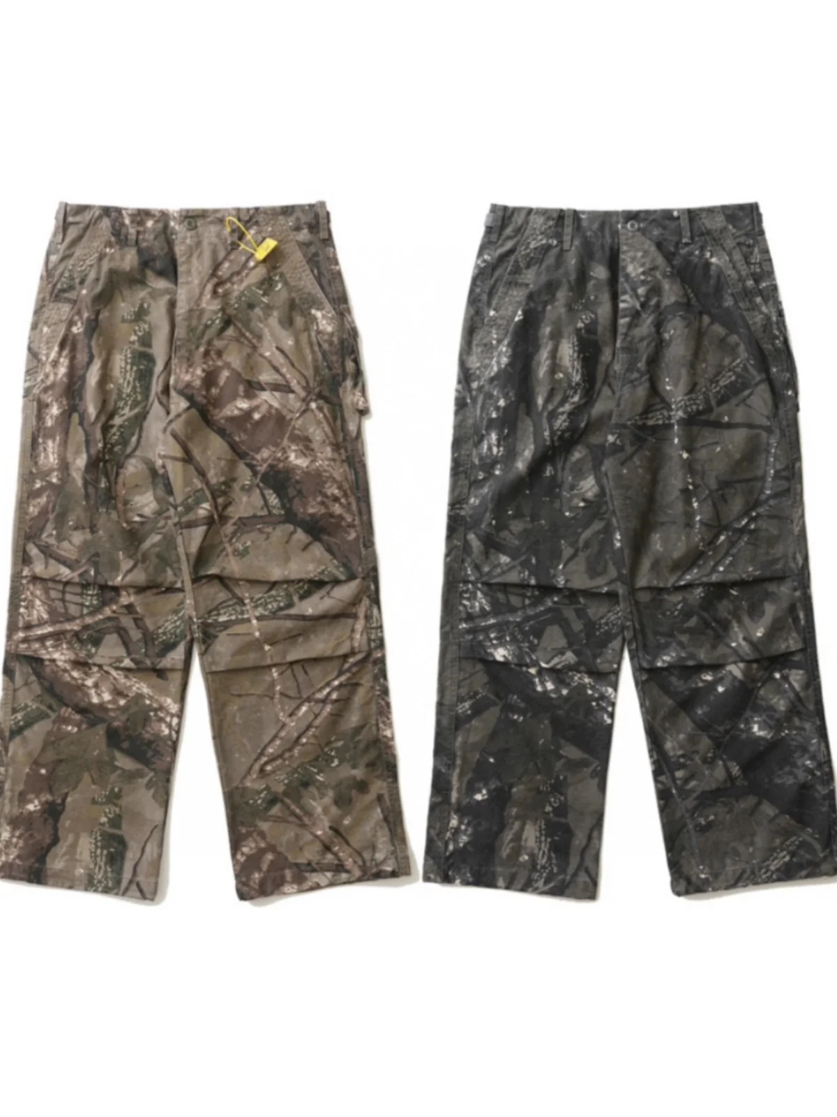 

Retro Camouflage Branches Distred Work Trousers Men Loose Straight Outdoor Multi-ket Casual Long Pants American Casual ...