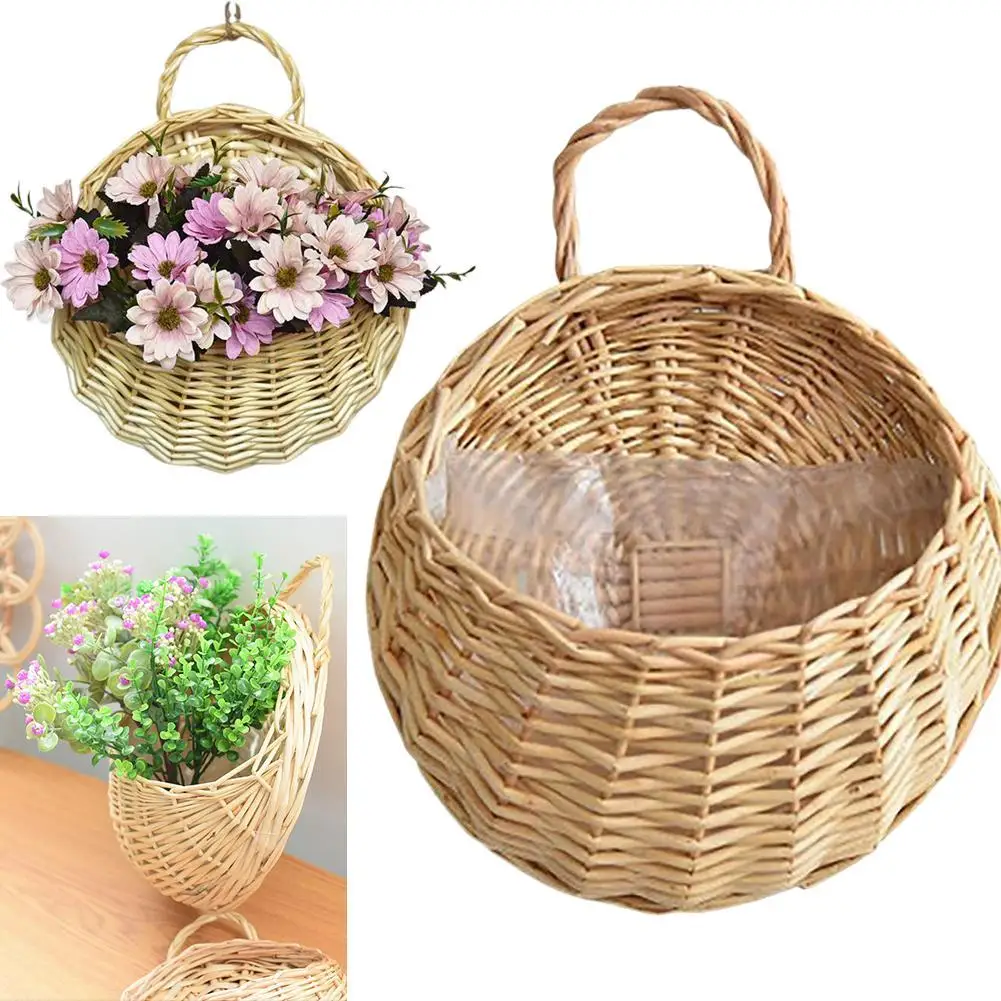 Practical Pot Plants Holder Pastoral Flower Hanging Basket Rattan Flower Planter Handmade Woven Breathable Florist
