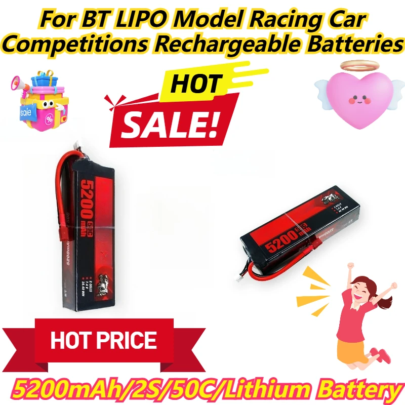 

5200mAh/2S/50C/Lithium Battery For BT LIPO Model Racing Car Competitions Rechargeable Batteries