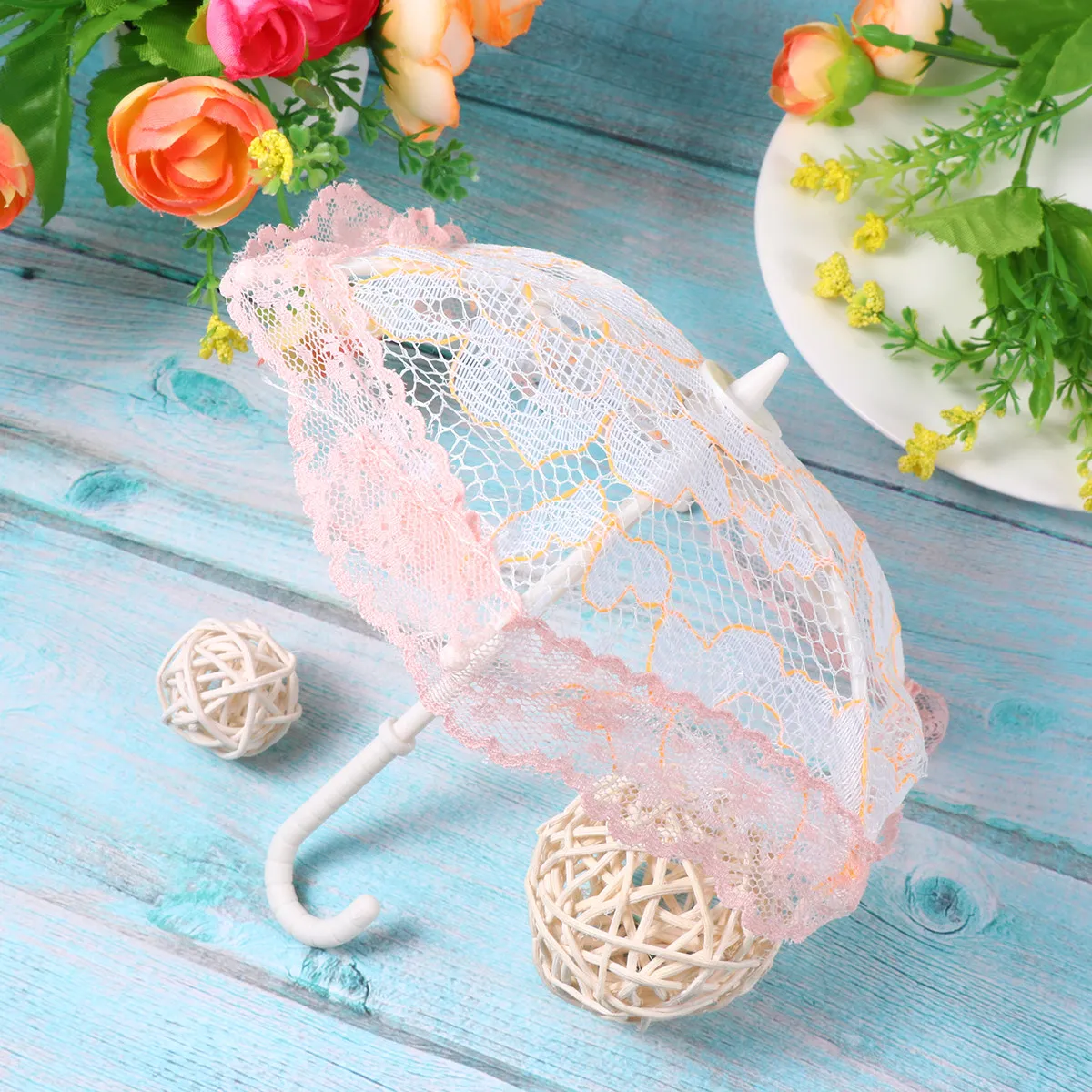 5Pcs Mini Parasol Lace Umbrella Premium Material Mini Room Decor DIY Adornment for Kids Play House Accessories Random Color