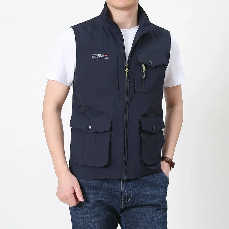 Casaco casual masculino com colete de carga, jaqueta de malha sem mangas, bolso múltiplo, colete para pesca ao ar livre, trabalho com fotógrafo, verão, 5XL, 2024