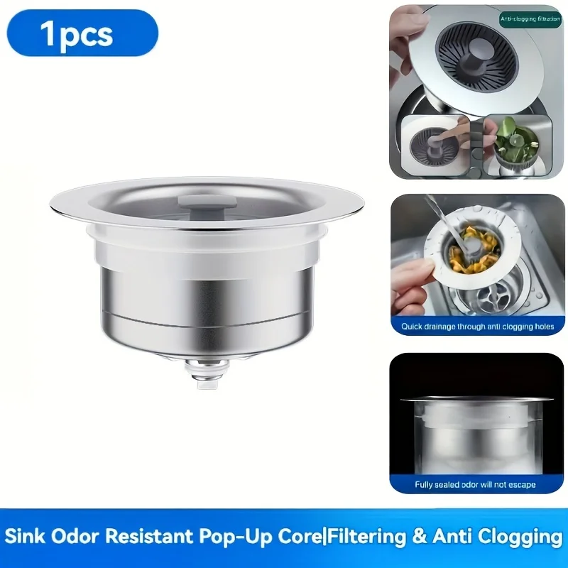 Sink Filter, Kitchen Sink Drain Stopper, Pop-Up Core Anti-Odor Filter, Anti-Clogging Sink Plug, Kitchen Decoration - Suitable for Kitchen Vegetable Sinks