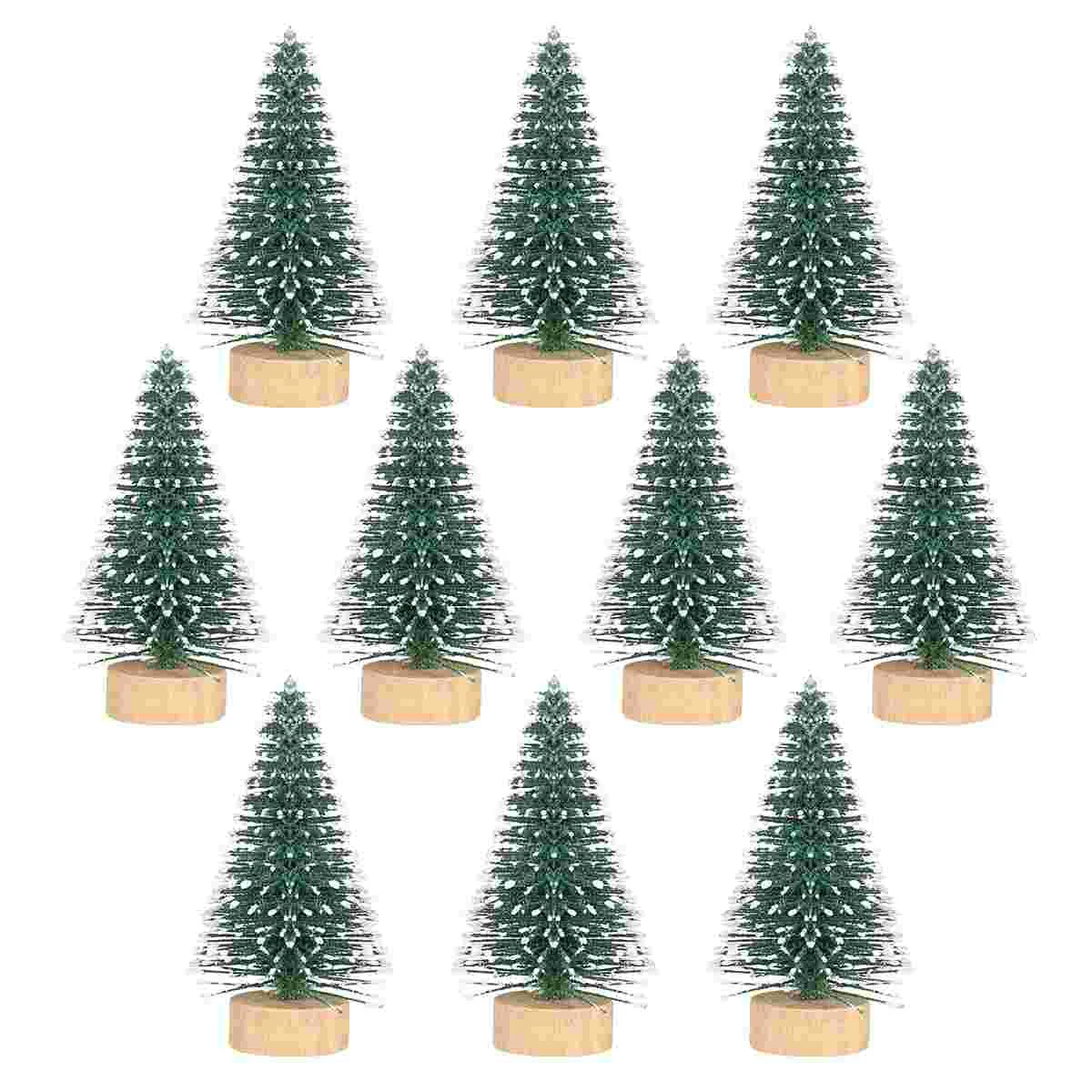 

Christmas Desktop Ornament Miniature Tree Tabletop Bottle Brush Wooden Decorations