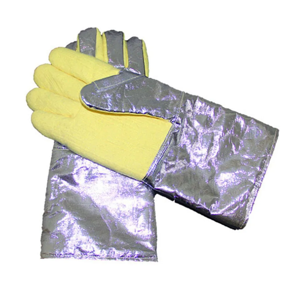 2pcs Aluminum Aramid Aluminum Foil Heat Gloves Splash Protection Five-Finger Heat Insulation Gloves Heat Insulation