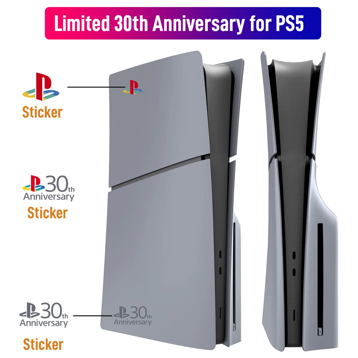 Limited 30th Anniversary for PS5 Slim Faceplate Vinyl Logo Sticker Playstation 5 Fat Console Cover Face Plate Shell Replacement