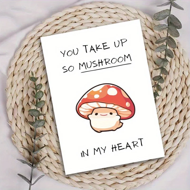 1 Whimsical Mushroom Themed Valentine's Day Card, A Humorous Gift for Your Partner, Expressing 'I Love You Very, Very Much'.